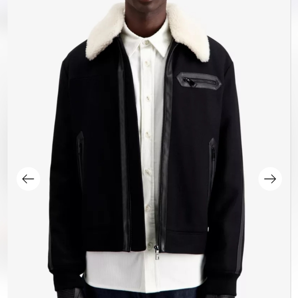 NWT $735 The Kooples Sheep Fur Detachable Collar Leather Trim Wool Jacket Coat - Picture 3 of 10